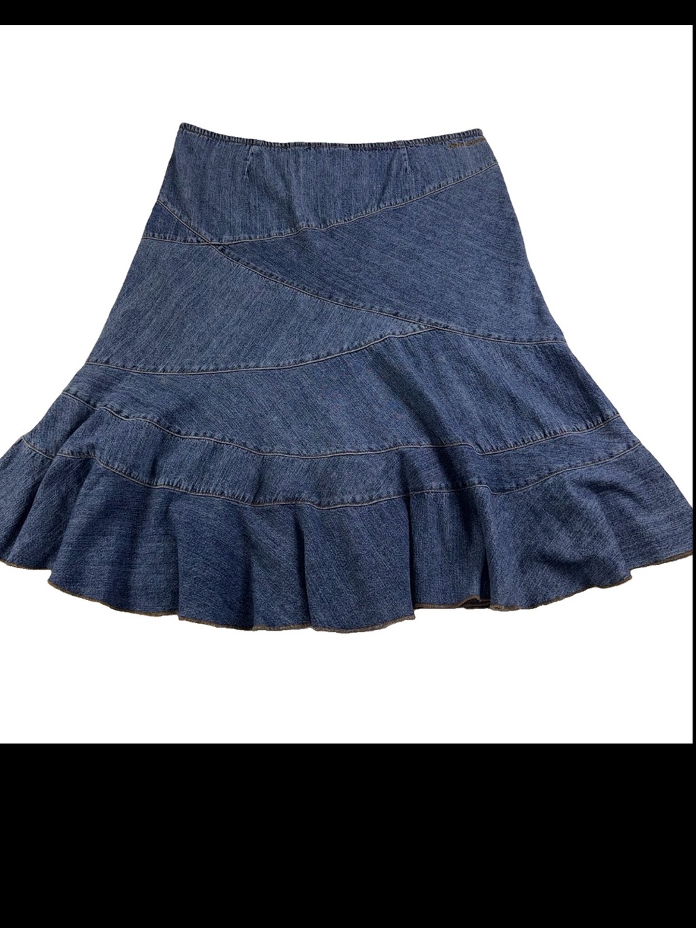 Y2K Vintage DKNY Size 10 Jeans Skirt Denim Structured Midi Ruffle A line